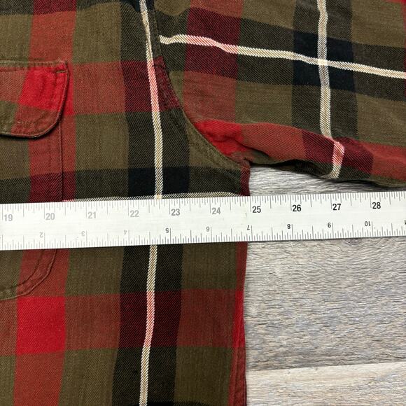 Eddie Bauer Flannel Tartan Plaid Red Green Mens L Tall Button Shirt VIntage 90s - Picture 6 of 8